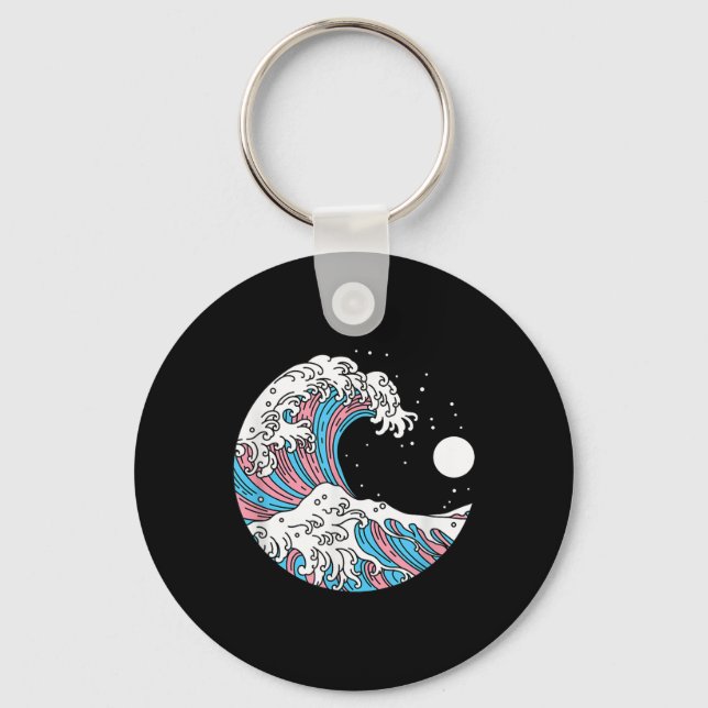 Transgender Pride Lgbtq Trans Flag - Japanese Wave Key Ring (Front)