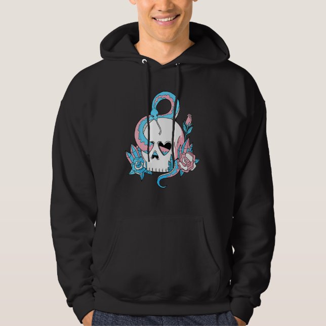 Transgender Pride Trans Flag Skull Snakes Roses Su Hoodie (Front)