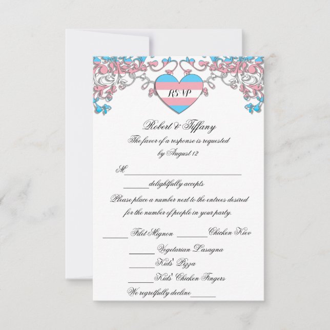Transgender Pride Wedding RSVP with Meal Options Card (Front)