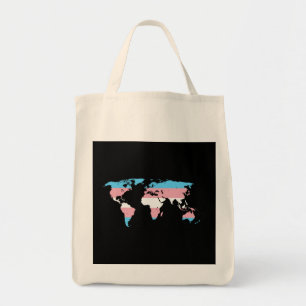 Transgender pride world map tote bag