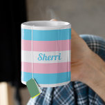 Transgender Rainbow Custom Coffee Mug<br><div class="desc">Transgender rainbow mug that can be customised with your name or other text. Support your trans friends with this cute gift that features the baby blue,  pink,  and white transgender flag colours. Personalise this pretty present for the LGBTQ community.</div>