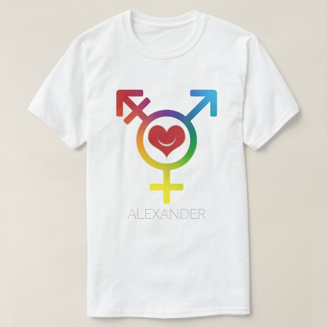 Transgender Rainbow Heart Smile Gay LGBT Custom T-Shirt (Design Front)