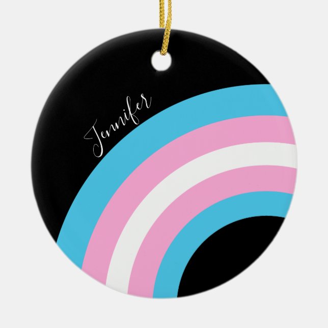 Transgender Rainbow Pride Flag Custom Ceramic Tree Decoration (Front)