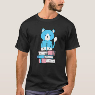 Transgender Subtle Pride Cute Cat Book Pile Trans  T-Shirt