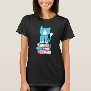 Transgender Subtle Pride Cute Cat Book Pile Trans T-Shirt