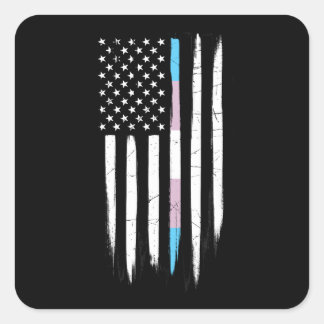 Transgender Thin Line American Flag Square Sticker