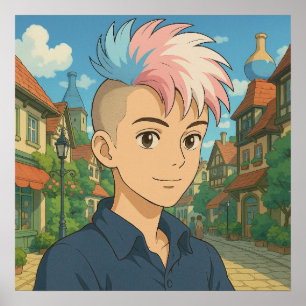 Transgender with Mohawk Anime Person   LGBTQIA+  Poster