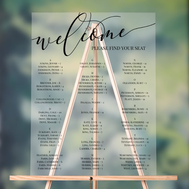Translucent Black Script Welcome Seating Chart (Neutral)