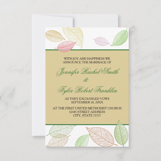 Translucent Fall Leaves - 3x5 Wedding Announcement (Front)