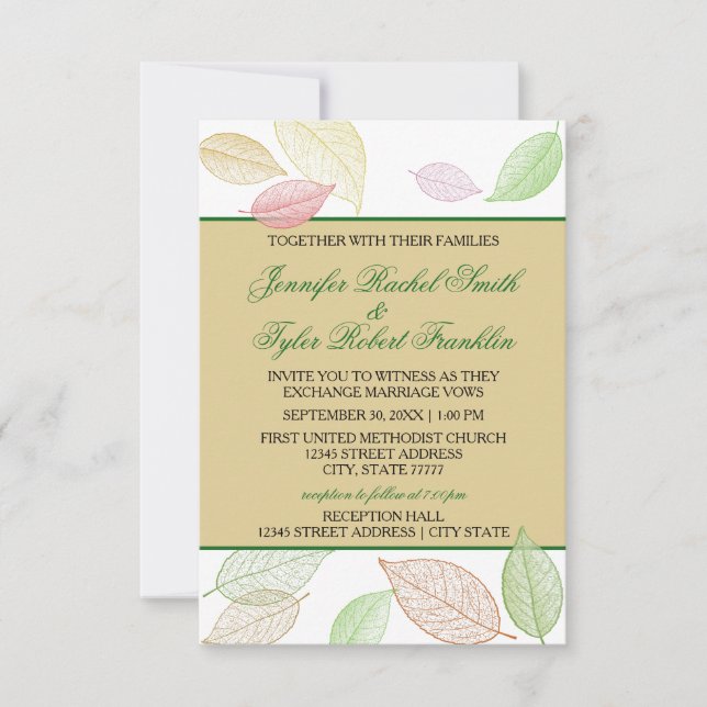Translucent Fall Leaves - 3X5 Wedding/Reception Invitation (Front)