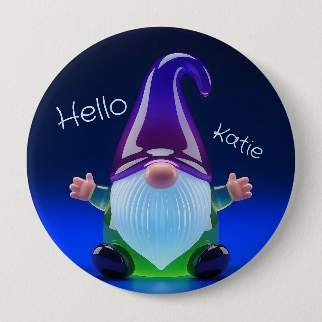 Translucent Glass Gnome Figurine with Custom Name 10 Cm Round Badge (Front)