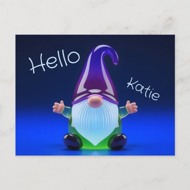 Translucent Glass Gnome Figurine with Custom Name Postcard (Front)