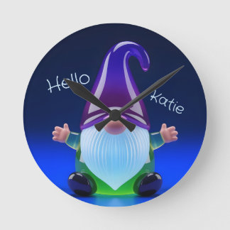 Translucent Glass Gnome Figurine with Custom Name Round Clock