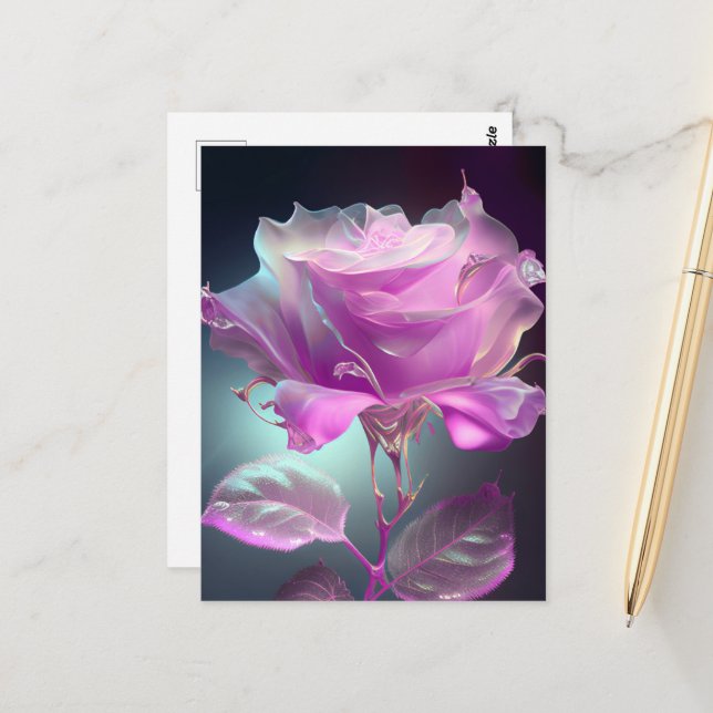Translucent Glass Rose - Pink Postcard (Front/Back In Situ)
