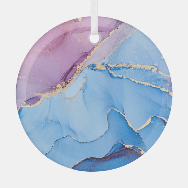 Translucent Hues Fluid: Alcohol Ink Abstract Glass Tree Decoration (Front)