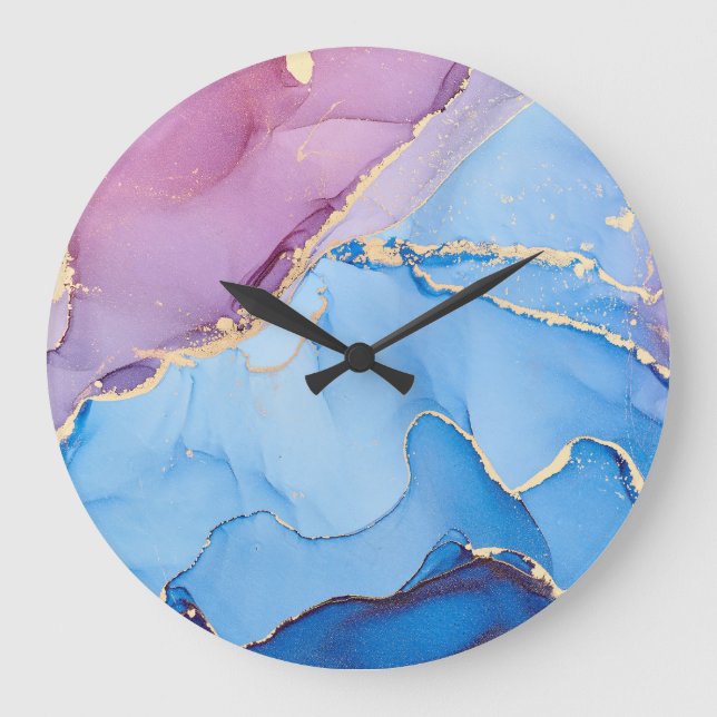 Translucent Hues Fluid: Alcohol Ink Abstract Large Clock (Front)