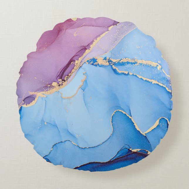 Translucent Hues Fluid: Alcohol Ink Abstract Round Cushion (Front)