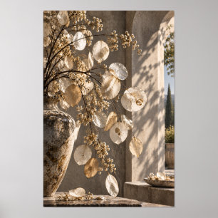 Translucent Lunaria Seed Pods in Warm Sunlight Bot Poster