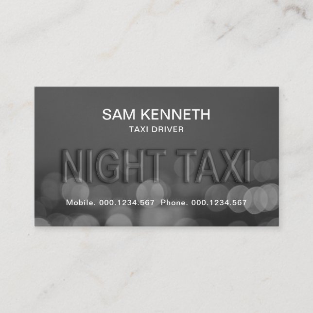 Translucent Taxi Glass Lights Bokeh Taxi Driver Business Card (Front)