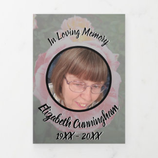 Translucent Variegated Pink Roses Floral Photo Tri-Fold Announcement