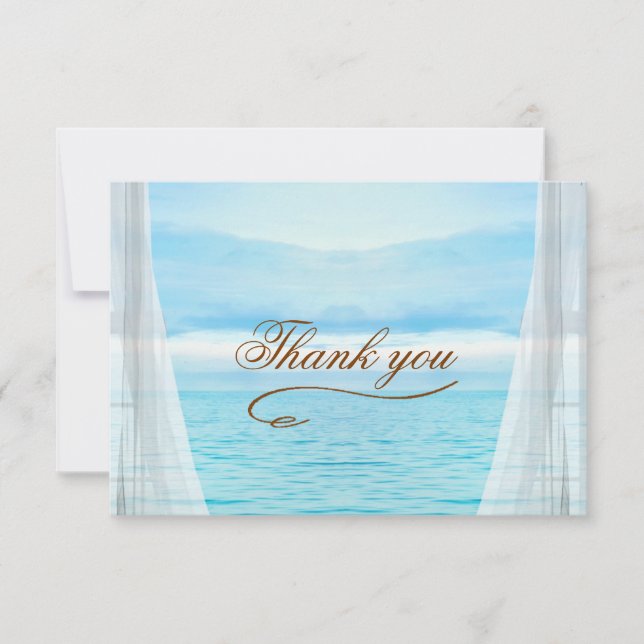 Translucent white curtains ocean clouds thank you card (Front)