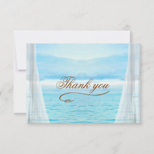 Translucent white curtains ocean clouds thank you card