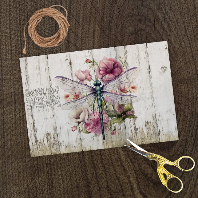 Translucent Wings Dragonfly Pink Flowers Tissue Paper (Creator Uploaded)