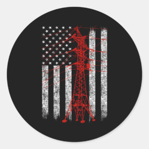 Transmission Tower American Flag Line Classic Round Sticker