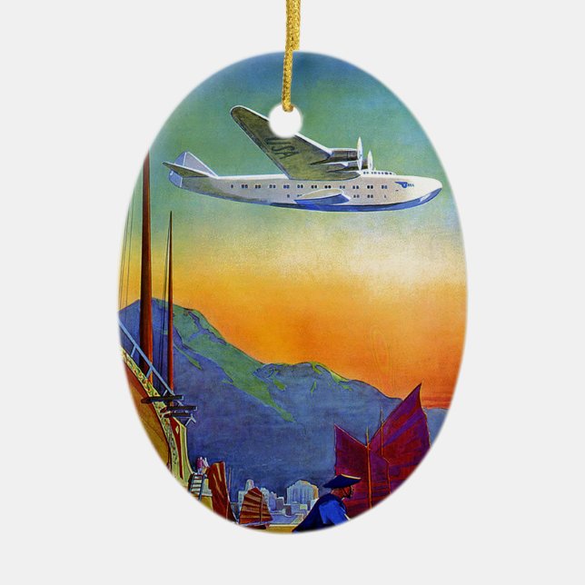 Transpacific Travel Artwork Ceramic Ornament (Front)