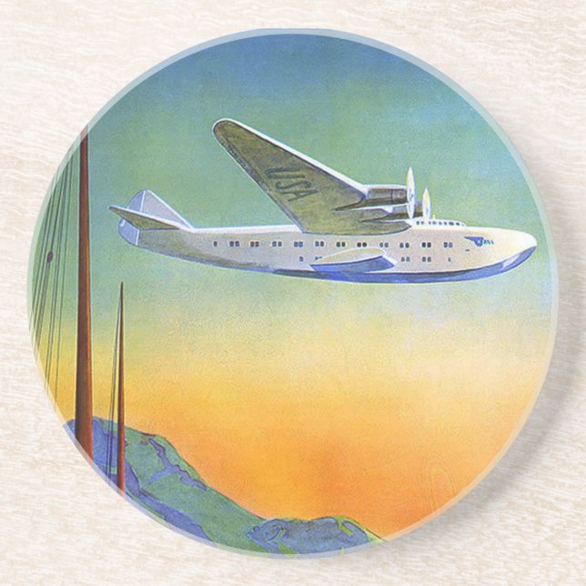 Transpacific Travel Artwork Sandstone Coaster (Front)