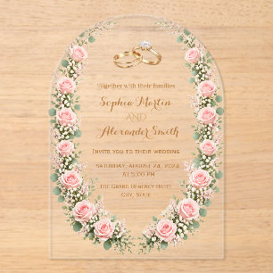 Transparent Arch Wedding Invite with Blush Roses Acrylic Invitations