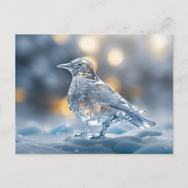 transparent bird ice sculpture winter wonderland postcard (Front)