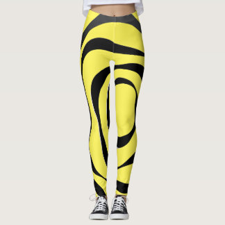 Transparent black spiral on yellow background leggings