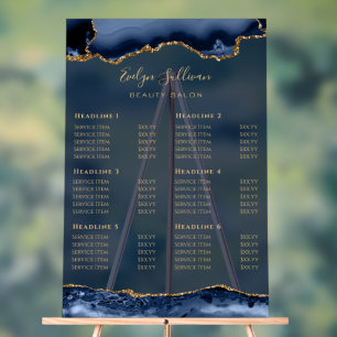 Transparent Blue Gold Agate Price List Acrylic Sign