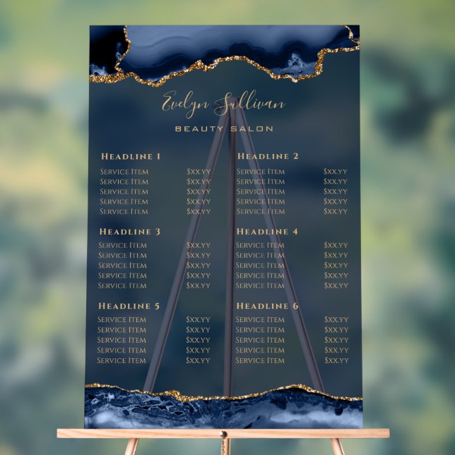 Transparent Blue Gold Agate Price List Acrylic Sign (Neutral)