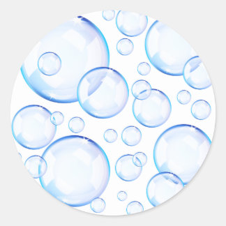 Transparent blue soap bubbles classic round sticker