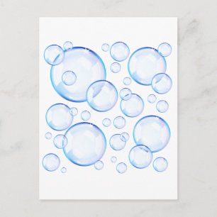 Transparent blue soap bubbles postcard