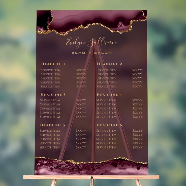 Transparent Burgundy Gold Agate Price List Acrylic Sign (Neutral)