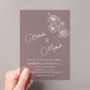 Transparent Burgundy White Floral Wedding Acrylic Invitations
