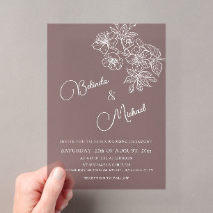 Transparent Burgundy White Floral Wedding Acrylic Invitations