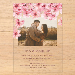 Transparent Cherry Blossom Photo Wedding Acrylic Invitations