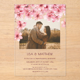  Transparent Cherry Blossom Photo Wedding Acrylic Invitations
