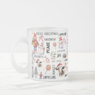Transparent Collage with Girl, Cow & Golden Stars Frosted Glass Coffee Mug