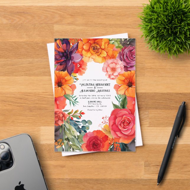 Transparent Colourful Floral Mexican Fiesta Weddin Acrylic Invitations (Insitu (Invitation Card))