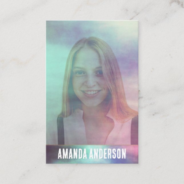 Transparent colourful watercolor overlay photo business card (Front)