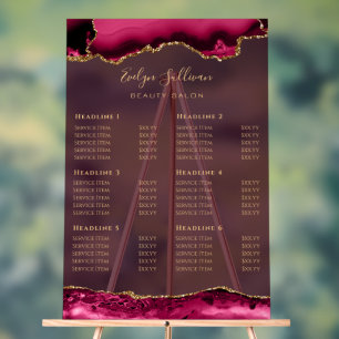 Transparent Crimson Gold Agate Price List Acrylic Sign