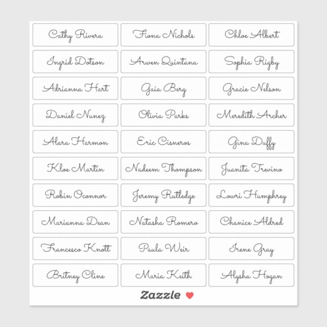 Transparent cute script guest names sticker (Sheet)