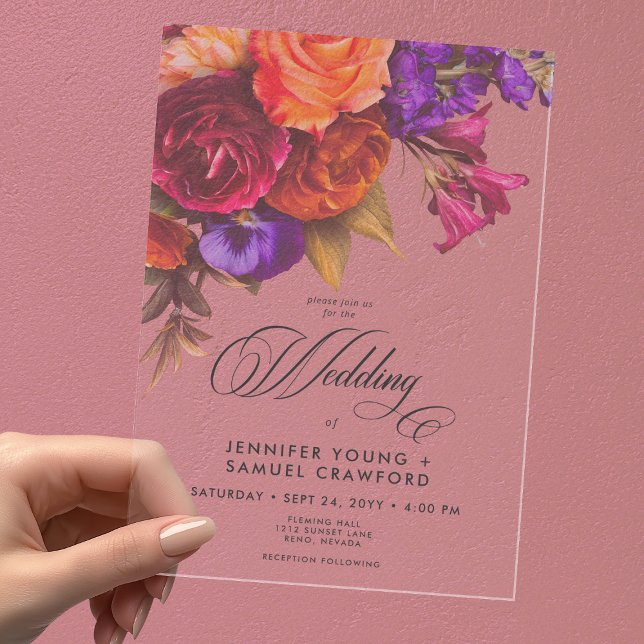 Transparent Elegant Moody Vibrant Floral Wedding Acrylic Invitations (Creator Uploaded)