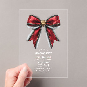 Transparent Elegant Red Bow Christmas Party Acrylic Invitations
