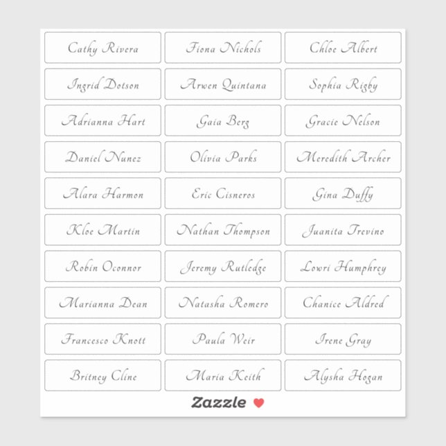 Transparent elegant traditional guest names sticke (Sheet)